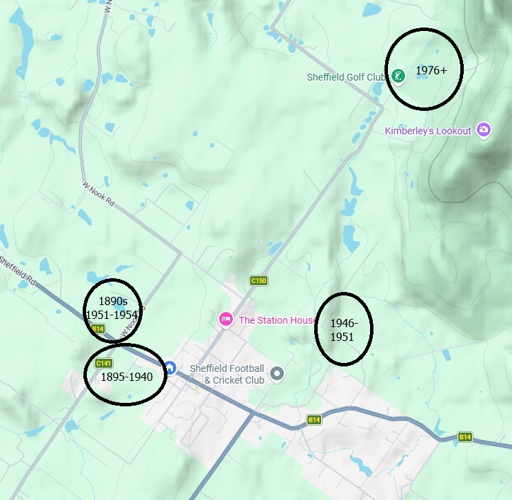 This map of Sheffield in 2026 show the approximate locations and timeline of our golf courses.